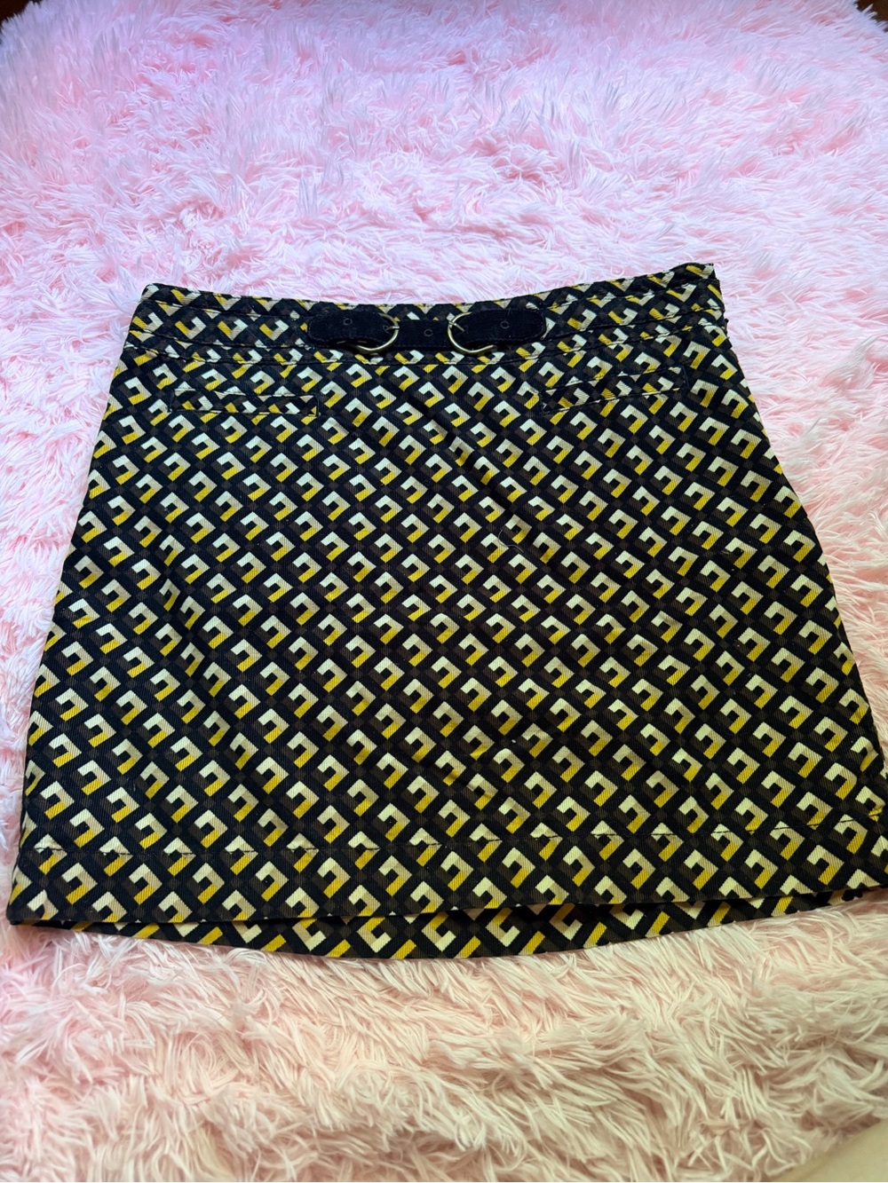 Ann Taylor Black and Yellow Geometric Mini Skirt
